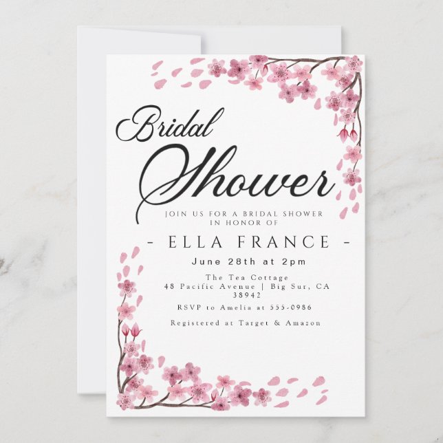 Invitation Douce Mariée Fleurs Aquarelle Rose  (Devant)