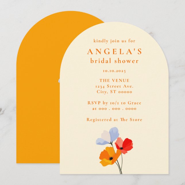 Invitation Douce Mariée Florale Bold Poppy (Devant / Derrière)