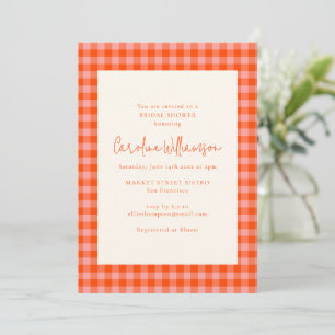 Invitation Douce Mariée Orange Rose Gingham Carreaux Shower d
