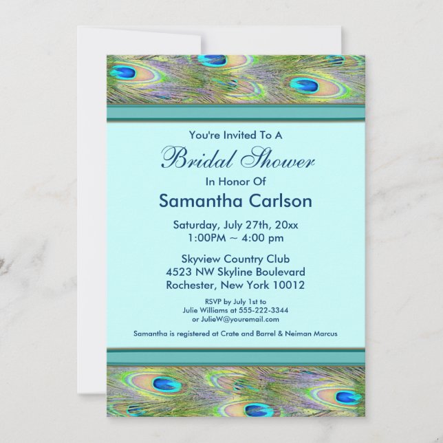 Invitation Douce Mariée Paon Bleu Turquoise (Devant)