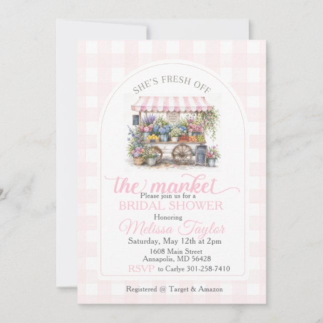 Invitation Douce mariée tout juste sortie du marché (Devant)