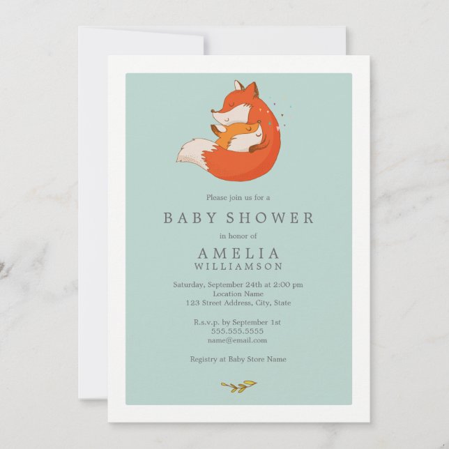 Invitation Douce Mère de la Forêt et Bébé Renard Baby Shower (Devant)