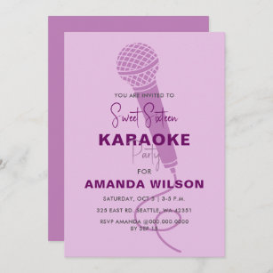 Invitation Douce mignonne pourpre 16 Anniversaire Karaoke Par