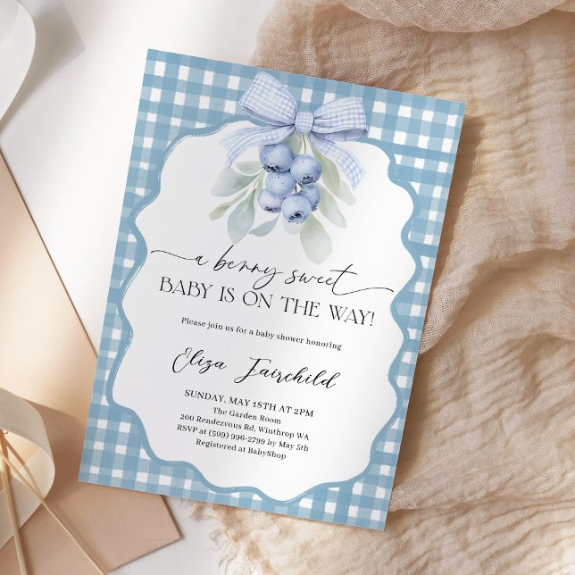 Invitation Douce Myrtille à Carreaux Baby Shower (Créateur téléchargé)