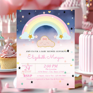 Invitation Douce Nuage Arc-en-Ciel Étoiles Ombre Baby Shower