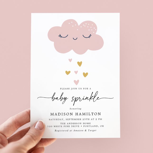 Invitation Douce Nuage et Cœurs Fête Prénatale Bébé Rose et O (Créateur téléchargé)