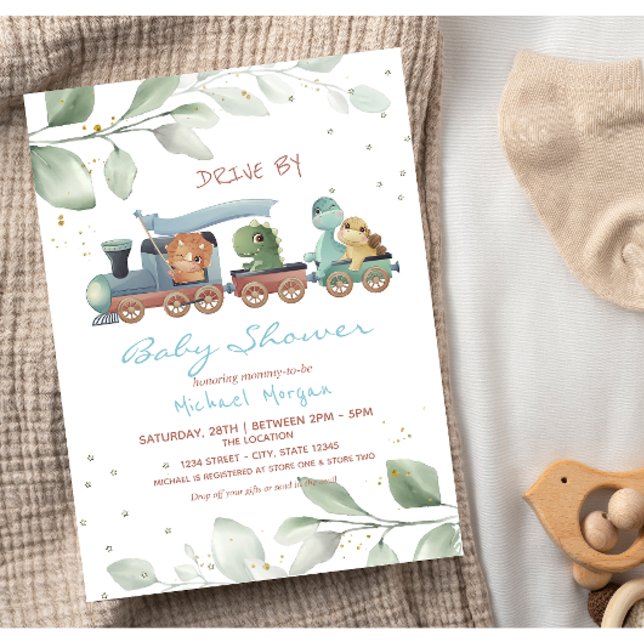 Invitation Douce Nuit de Bébé Dinosaures en Train (Créateur téléchargé)