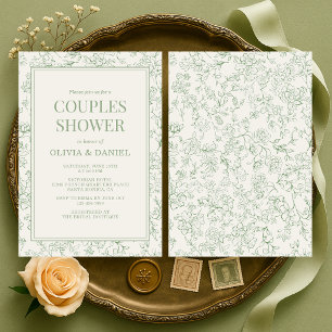 Invitation Douce Nuit de Mariage Fleurie Française Vert Sauge