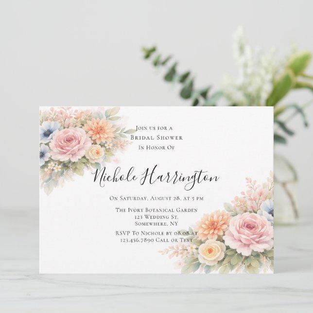 Invitation Douce Nuit Florale de Mariage au Lavis (Debout devant)