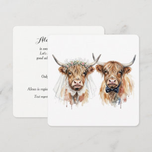 Invitation Douce Nuit Vaches Highland en Aquarelle