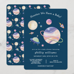 Invitation Douce Nuit Verte Galaxie Espace Lune Étoile Baby S