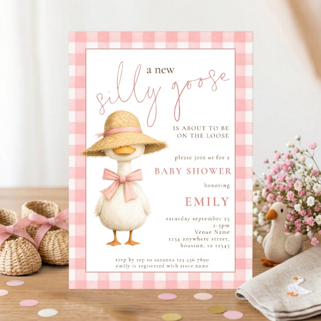 Invitation Douce Oie Ridicule Rose Gingham Baby Shower (Créateur téléchargé)