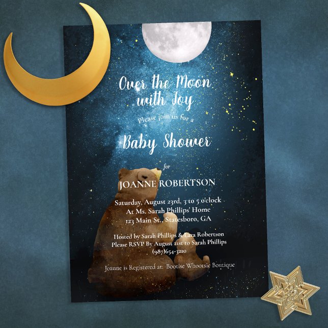 Invitation Douce Ours Au-Dessus de la Fête de Bébé Lune (Créateur téléchargé)