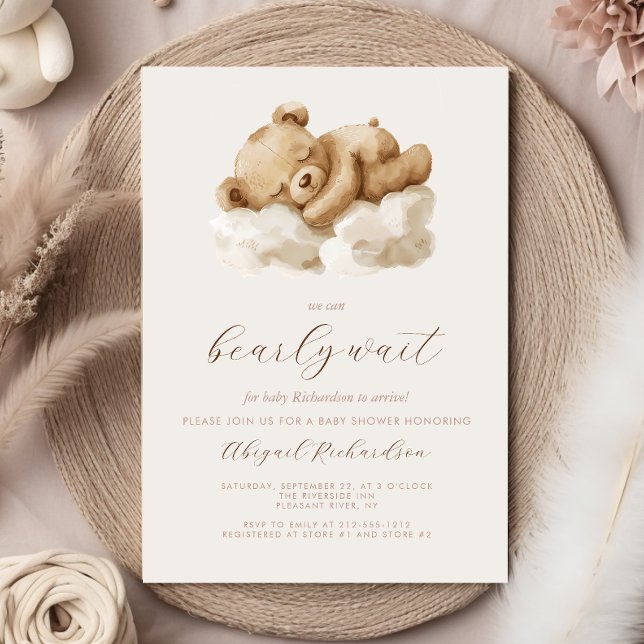 Invitation Douce Ourson à l'aquarelle Fête de Naissance Neutr (Créateur téléchargé)