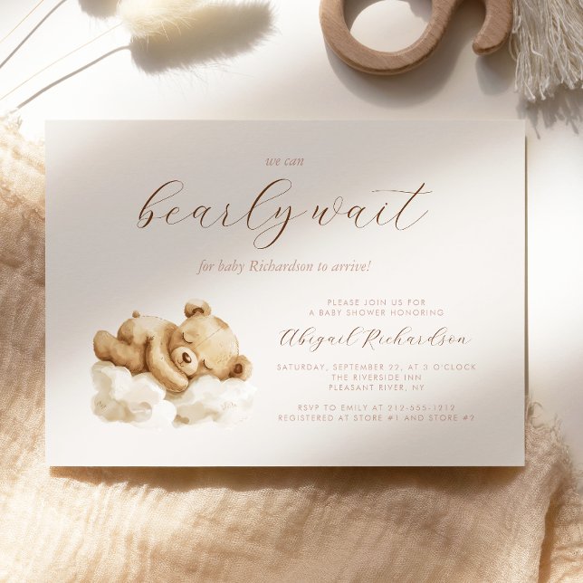 Invitation Douce Ourson à l'aquarelle Fête de Naissance Neutr (Créateur téléchargé)