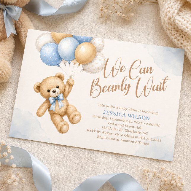 Invitation Douce Ourson Fête de Naissance avec Ballons (Créateur téléchargé)