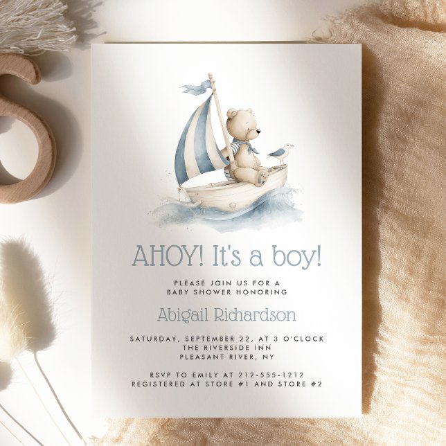 Invitation Douce Ourson Marin Garçon Baby Shower (Créateur téléchargé)