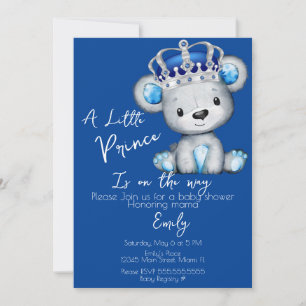 Invitation Douce Ourson Royal Bleu Garçon Baby Shower