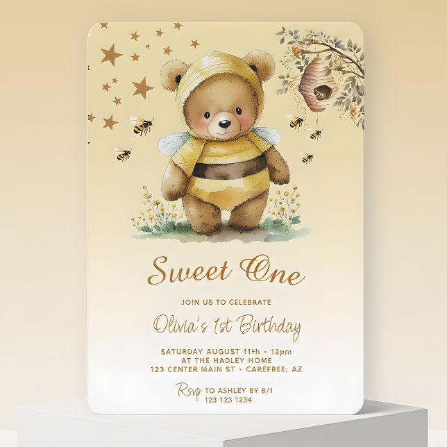 Invitation Douce Oursonne Chérie Fille 1er Anniversaire (Créateur téléchargé)