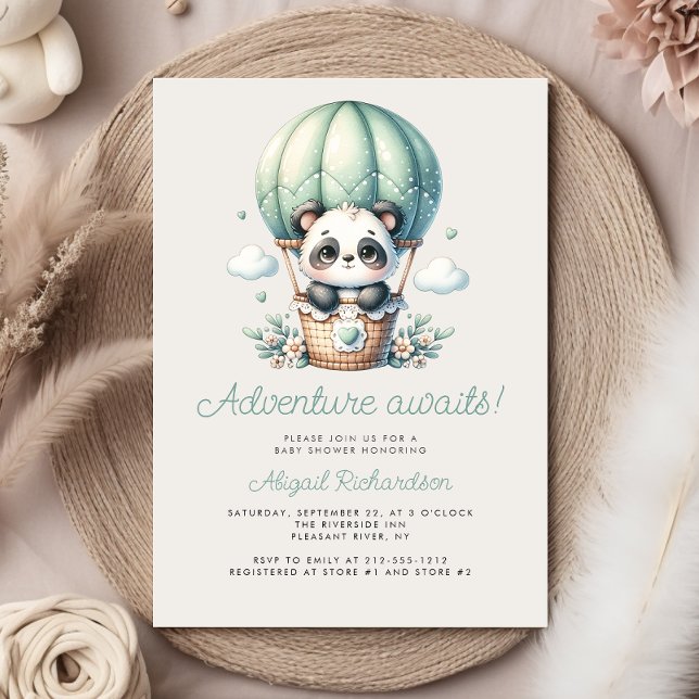 Invitation Douce Panda Montgolfière Vert Menthe Baby Shower (Créateur téléchargé)