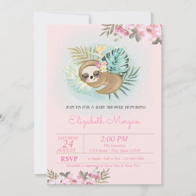 Invitation Douce Paresseuse Fleurs Baby Shower  (Devant)
