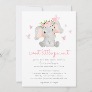 Invitation Douce Petit Arachide rose Eléphant Chaussure bébé