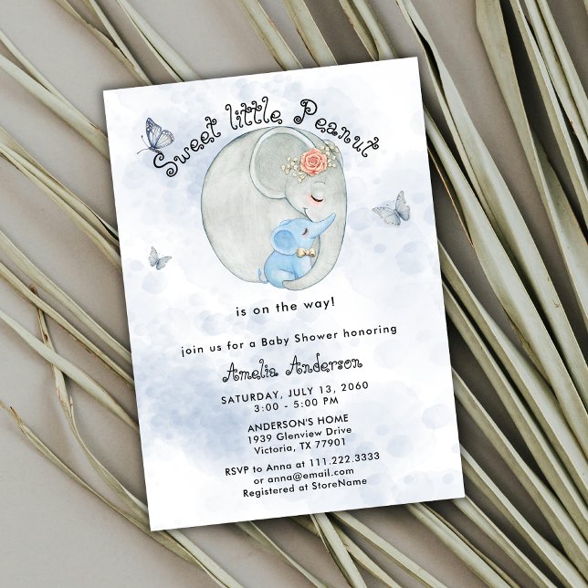 Invitation Douce petite cacahuète éléphant mignon bébé garçon (Créateur téléchargé)