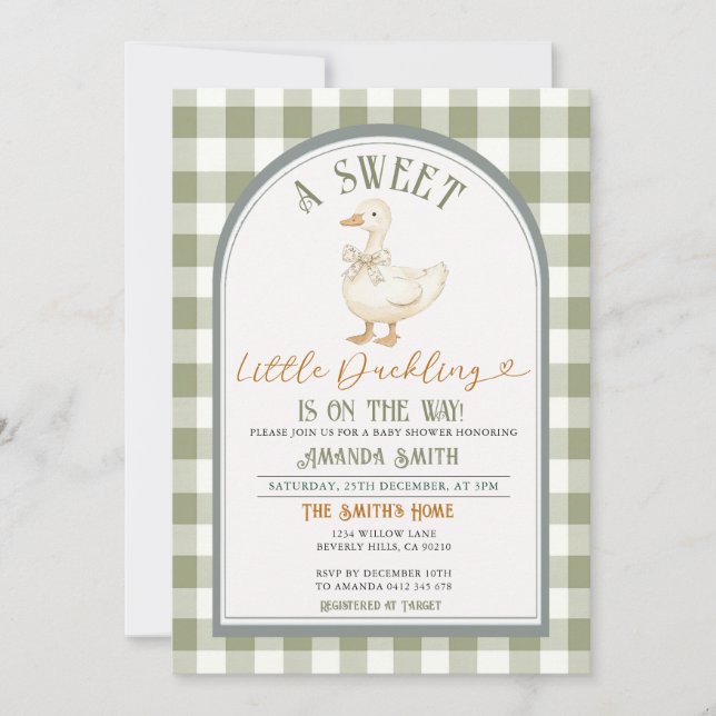 Invitation Douce petite caneton colvert gingembre Baby Shower (Devant)
