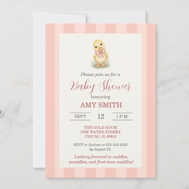 Invitation Douce petite caneton rose blush bébé (Devant)
