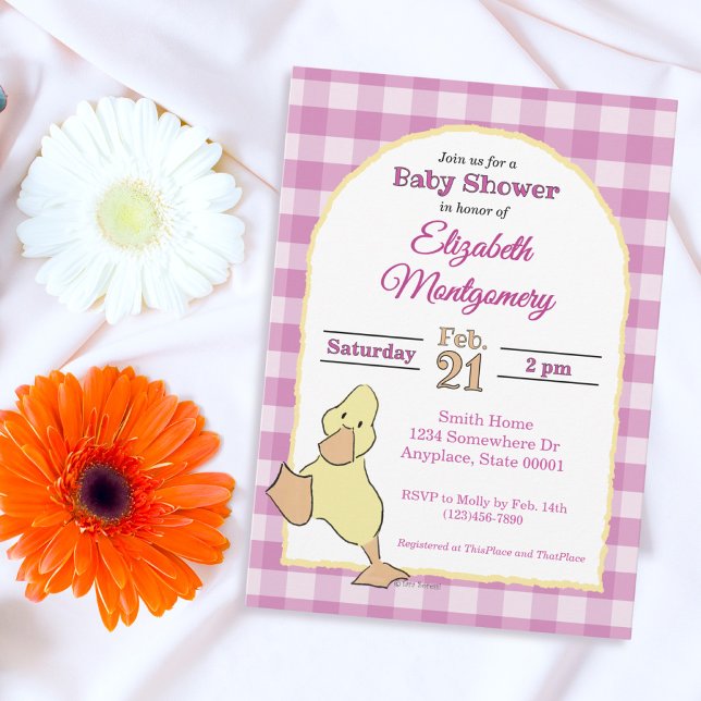 Invitation Douce petite caneton rose gingham Baby Shower (Créateur téléchargé)