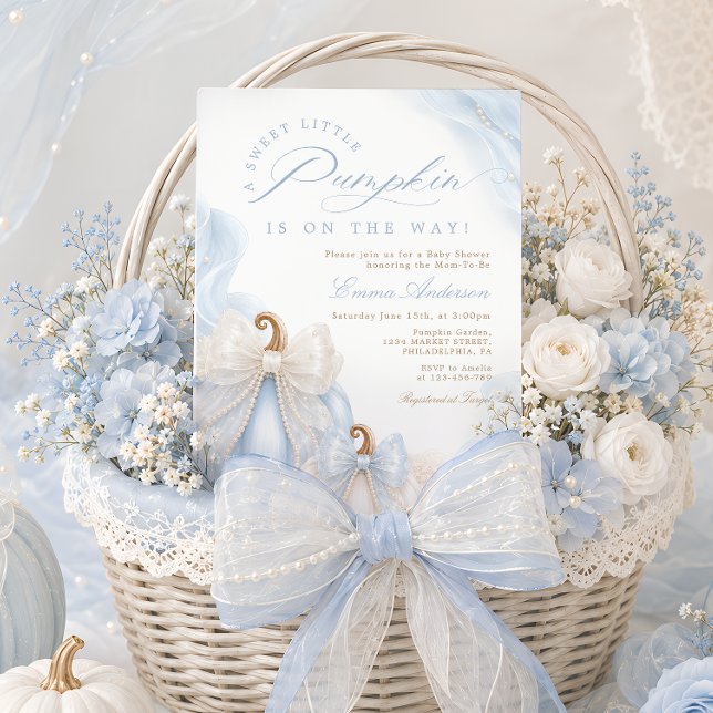 Invitation Douce petite citrouille Fête prénatale Bébé Bleu d (Créateur téléchargé)