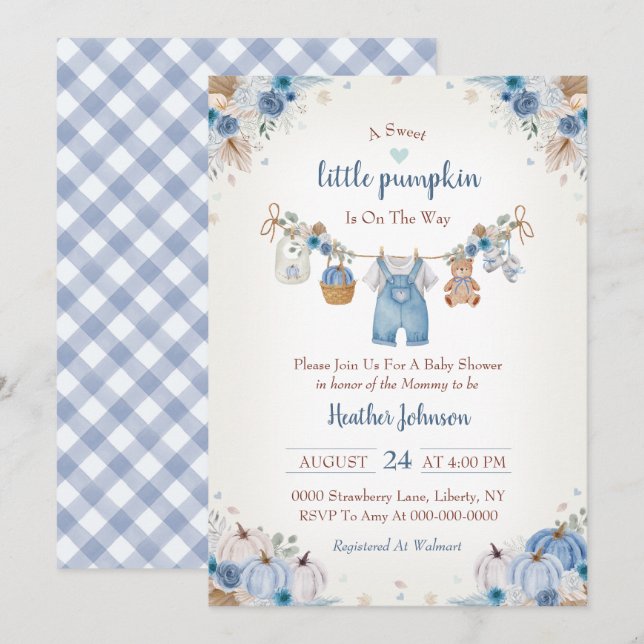 Invitation Douce petite citrouille Fête prénatale de bébé d'a (Devant / Derrière)