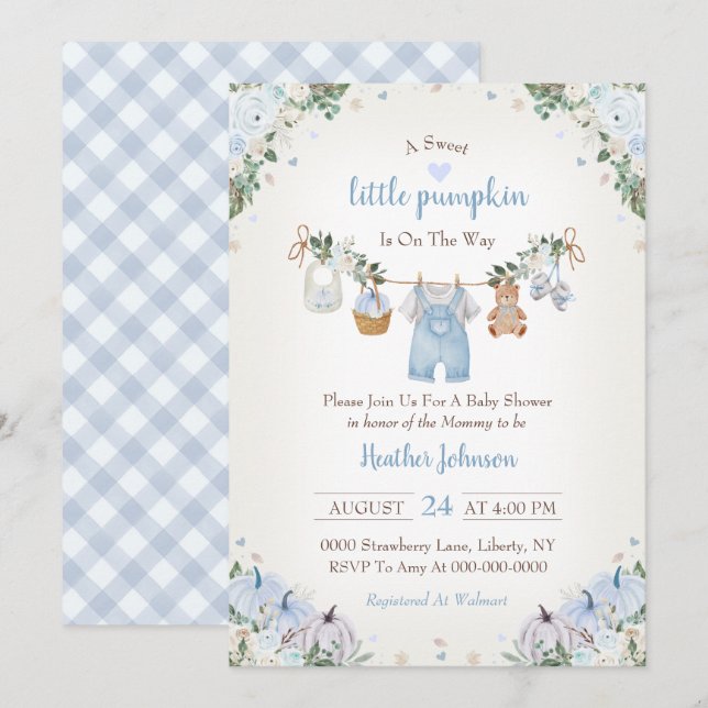 Invitation Douce petite citrouille Fête prénatale de bébé d'a (Devant / Derrière)
