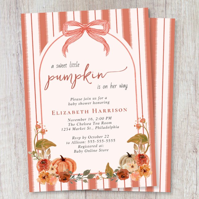 Invitation Douce Petite Citrouille Fille de Bébé Fête de Nais (Sweet Little Pumpkin Fall Baby Girl Shower Invitation)