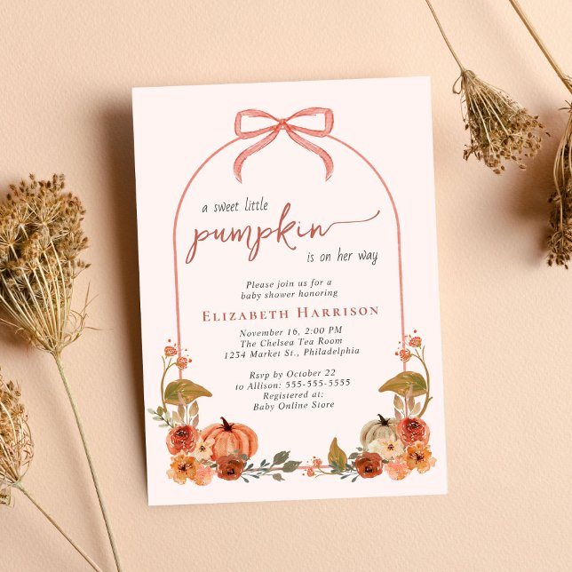 Invitation Douce Petite Citrouille Fille de Bébé Fête de Nais (Sweet Little Pumpkin Fall Baby Girl Shower Invitation)
