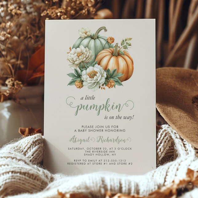 Invitation Douce petite citrouille florale bébé shower d'auto (Créateur téléchargé)