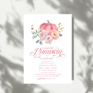 Invitation Douce petite citrouille rose florale bébé automne 
