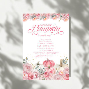 Invitation Douce petite citrouille rose florale bébé automne