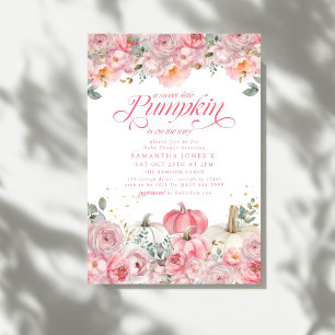 Invitation Douce petite citrouille rose florale bébé automne