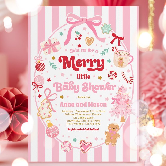 Invitation Douce petite douche de bébé Noël Coquette Arc  (Créateur téléchargé)