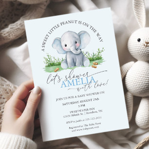 Invitation Douce petite éléphant cacahuète Baby Shower Garçon