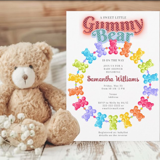 Invitation Douce petite fête bébé ours gommé pastel (Sweet Little Gummy Bear Pastel Baby Shower Invitation Yokan Jelly Candy Aesthetic)