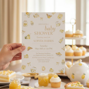 Invitation Douce Petite Fête de Bébé à l'aquarelle au Citron