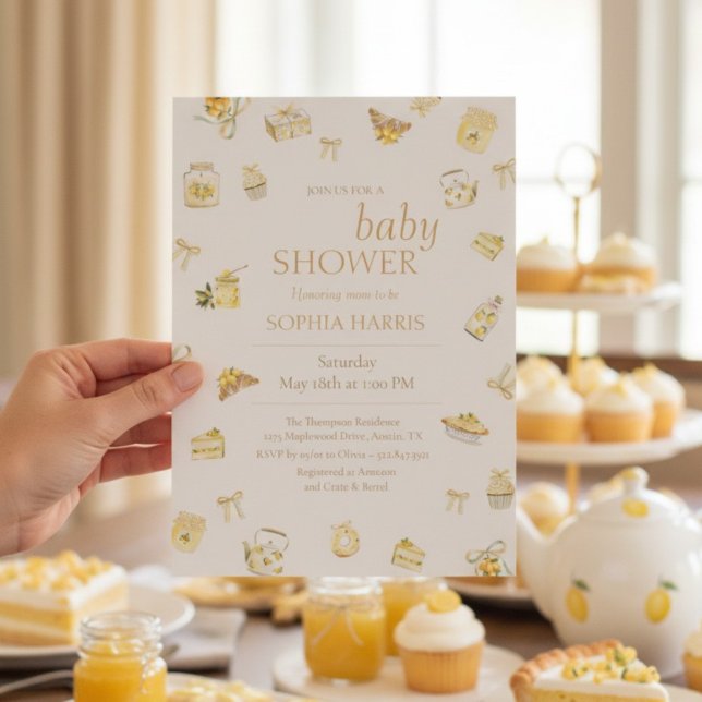 Invitation Douce Petite Fête de Bébé à l'aquarelle au Citron (Créateur téléchargé)