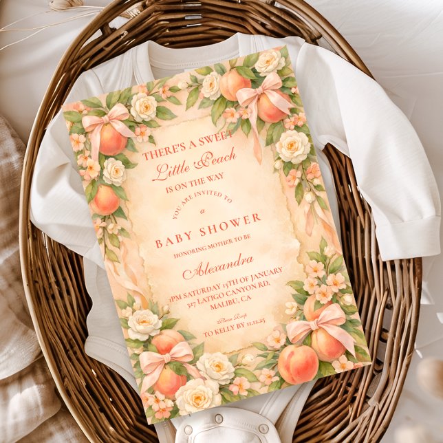 Invitation Douce Petite Fête de Bébé dans le Jardin de Pêches (Créateur téléchargé)