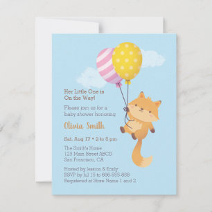 Invitation Douce petite fête de bébé renard avec ballons
