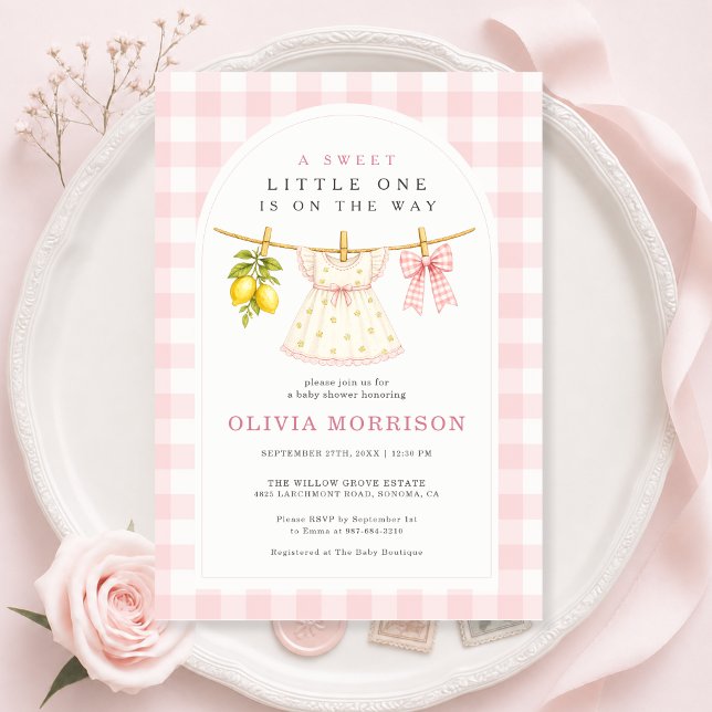 Invitation Douce Petite Fille à la Vichy Lemonée Baby Shower (Créateur téléchargé)