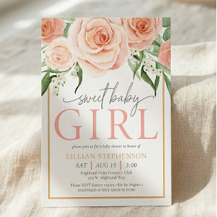 Invitation Douce petite fille rose florale baby shower