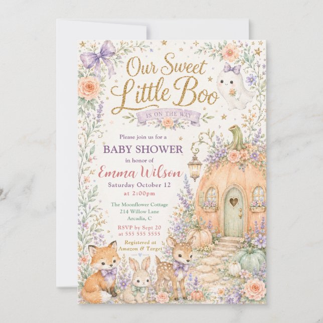 Invitation Douce petite forêt enchantée pour la Baby Shower (Devant)