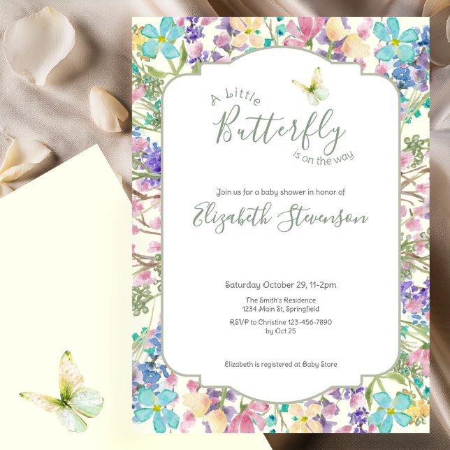 Invitation Douce Petite Papillon Fleurs Baby Shower  (Créateur téléchargé)